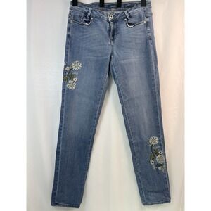 J.Jill Denim Weekender 4 Straight Leg Jeans Floral Embroidered‎ Cottagecore Boho